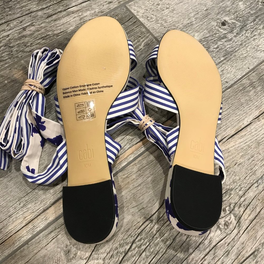 CAbi NWOT! Tied Up Floral Stripe Ankle Wrap Sandal - Picture 7 of 11